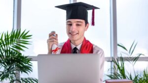 A university student celebrating graduation